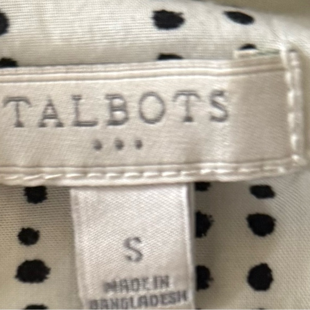 Talbots White Black Dot Print Blouse Size Small Peplum Waist Tie Lightweight Top - Picture 6 of 10